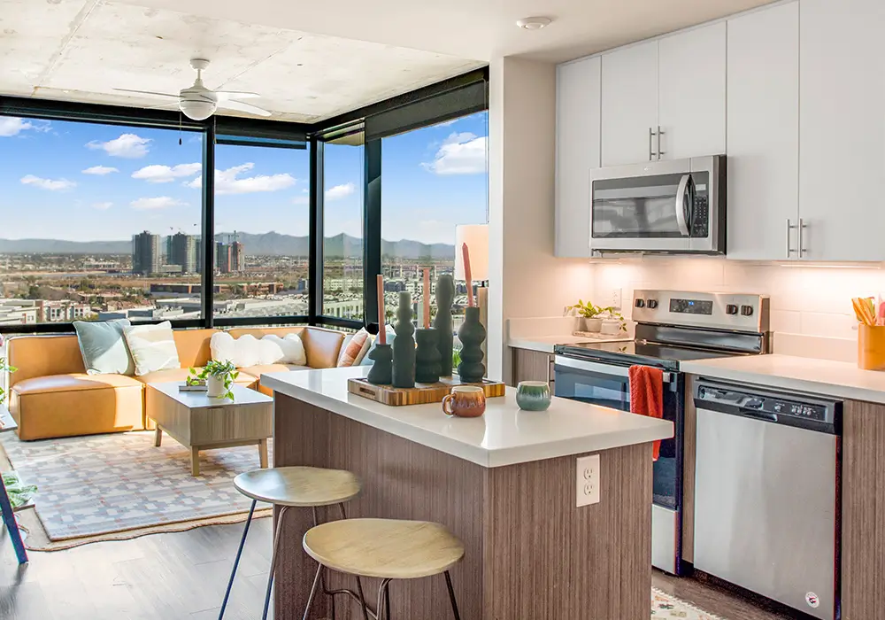 kitchen and living space